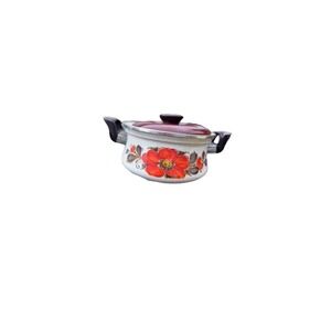 Vintage Ware Ever Enamel Flower Pot Brown Lid‎ White Speckle Retro 70s 2–3 Quart
